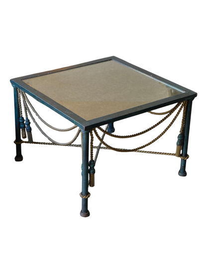 MIRRORED COFFEE TABLE w. BRASS ROPE DETAIL