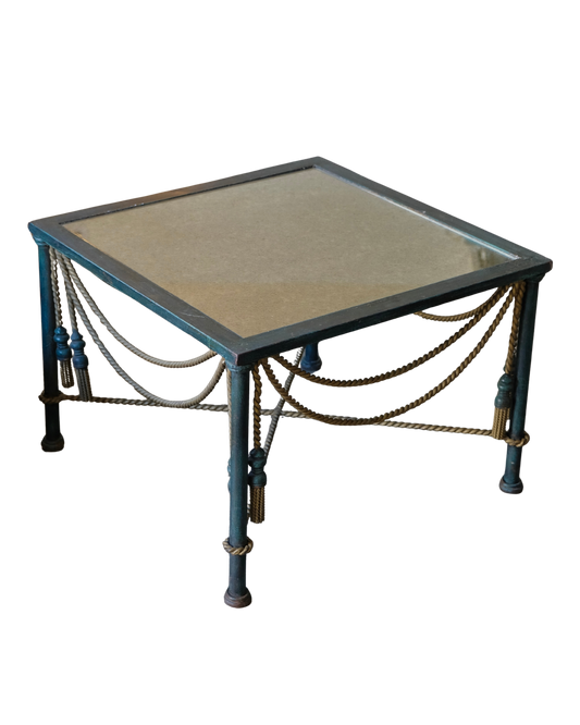 MIRRORED COFFEE TABLE w. BRASS ROPE DETAIL