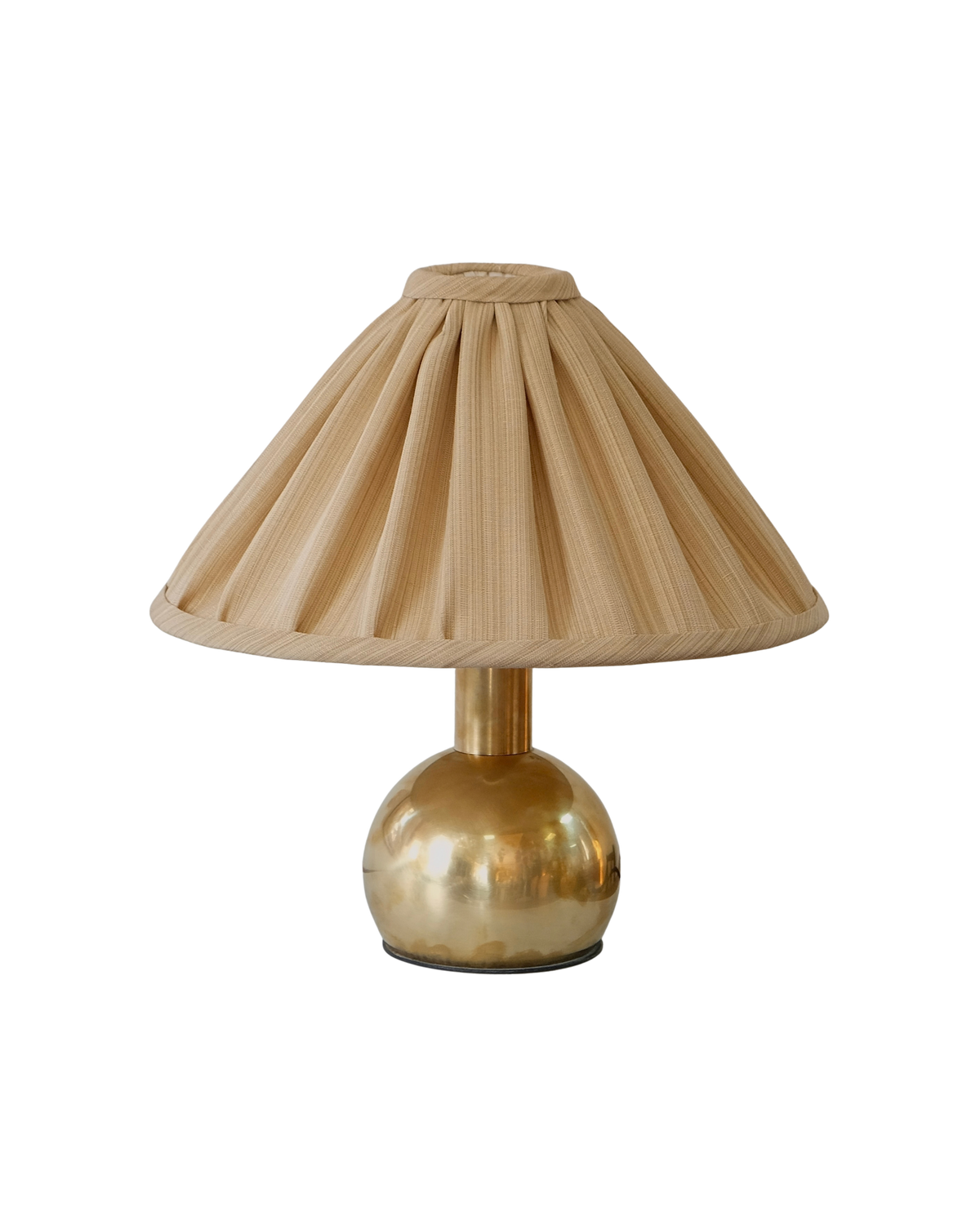 PAIR OF FRENCH BRASS CIRCULAR TABLE LAMPS w. PLEATED SHADE