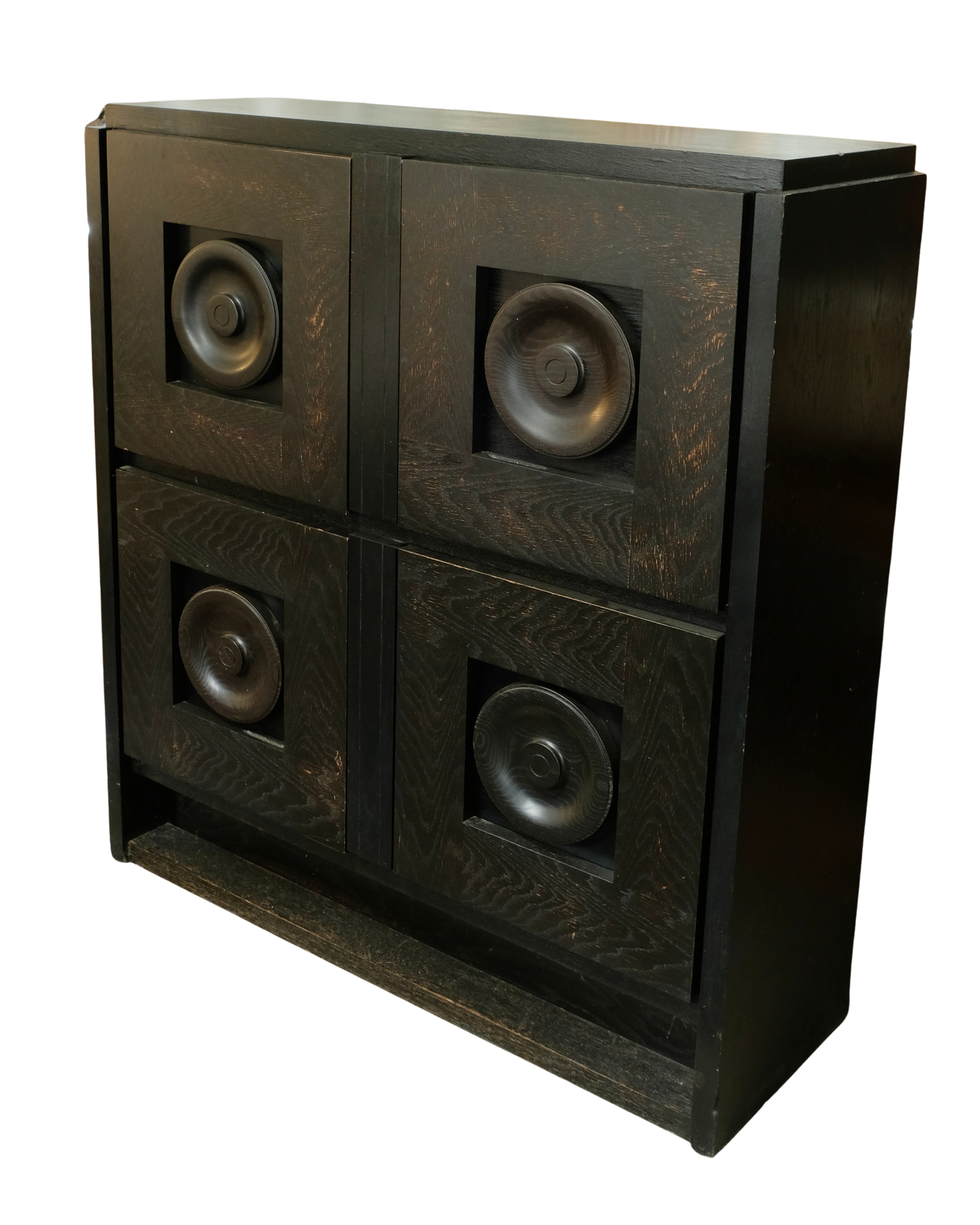 BRUTALIST EBONIZED OAK CONSOLE w. CIRCLE DETAIL