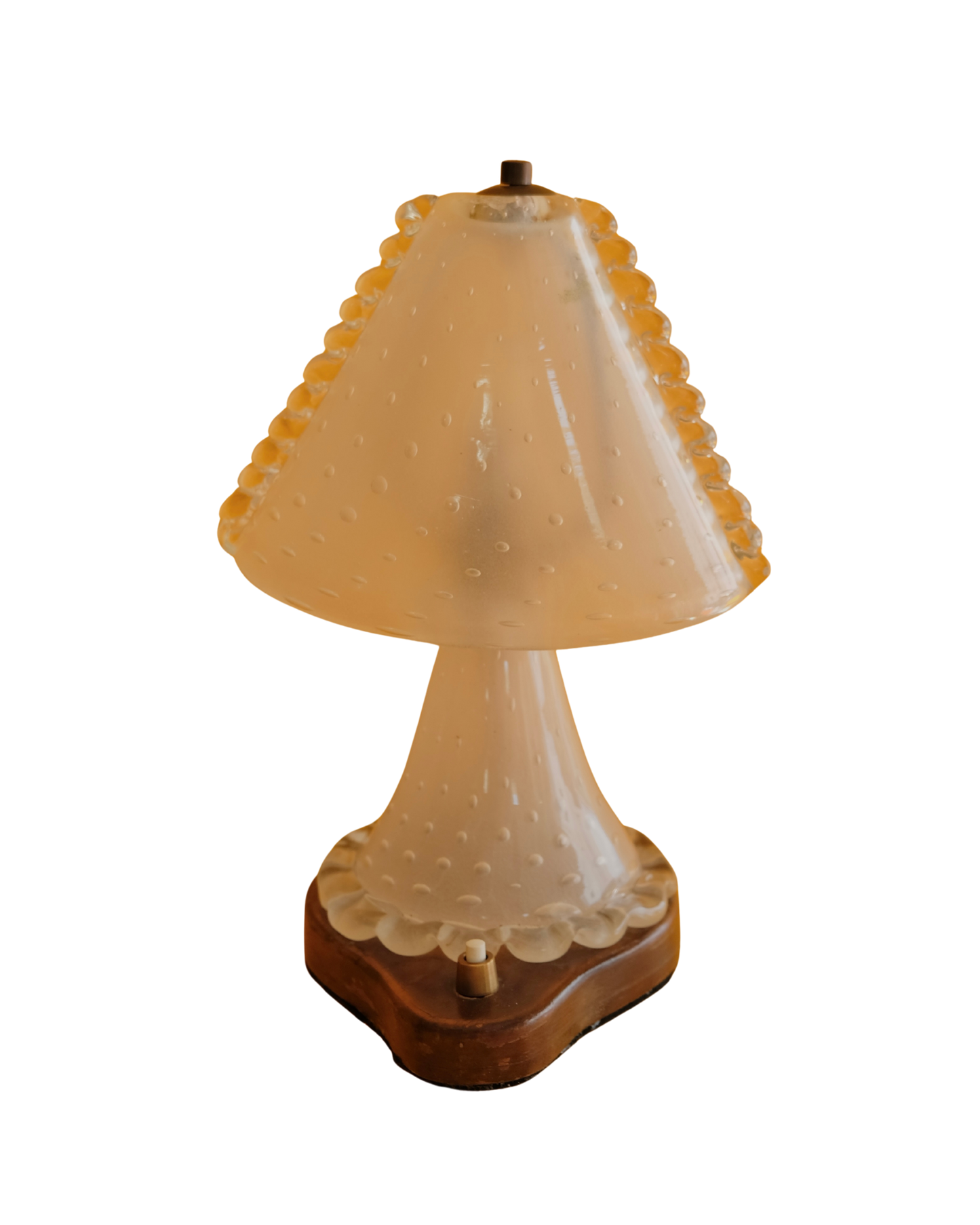 PETITE SCALLOP SEEDED MURANO GLASS LAMP w. TIMBER BASE