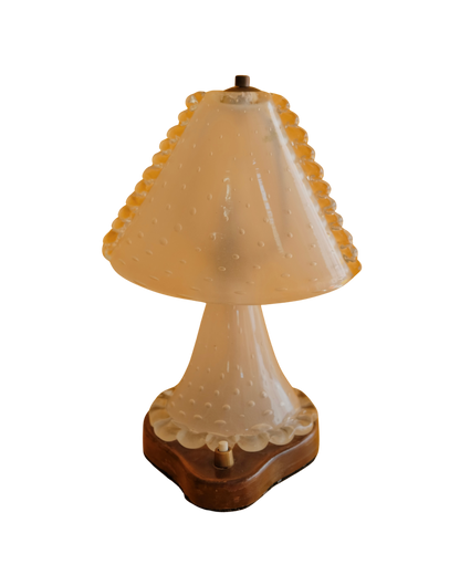 PETITE SCALLOP SEEDED MURANO GLASS LAMP w. TIMBER BASE