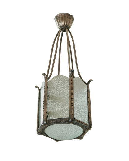 ART DECO TEXTED GLASS DOME LANTERN w. FERN DETAIL