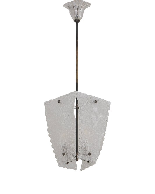 TEXTURED FLORAL MURANO GLASS FOUR PANEL PENDANT