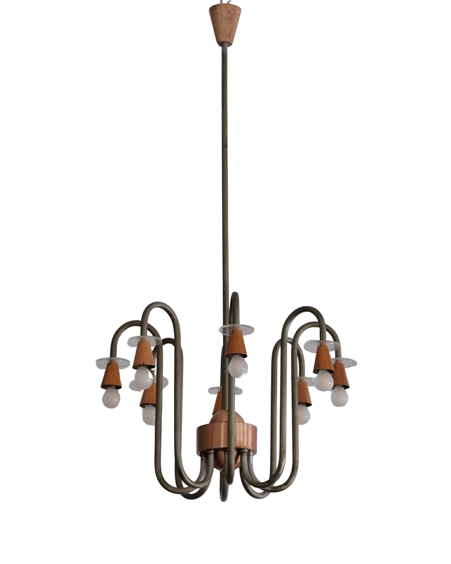 CURVED COPPER & PLEXIGLASS EIGHT LIGHT PENDANT