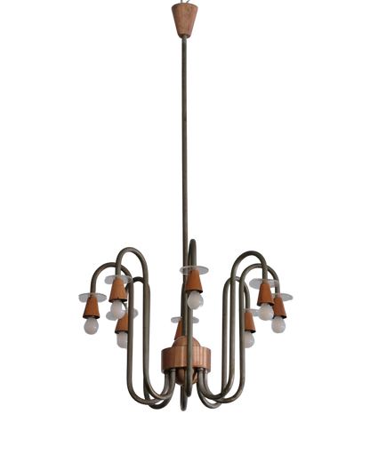 CURVED COPPER & PLEXIGLASS EIGHT LIGHT PENDANT