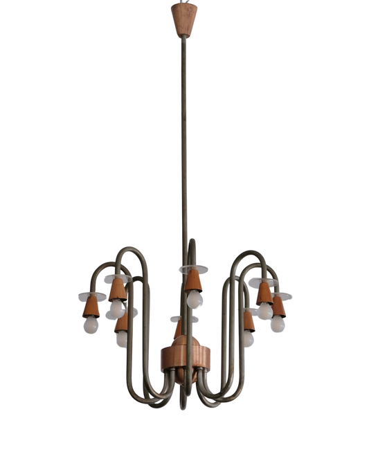CURVED COPPER & PLEXIGLASS EIGHT LIGHT PENDANT