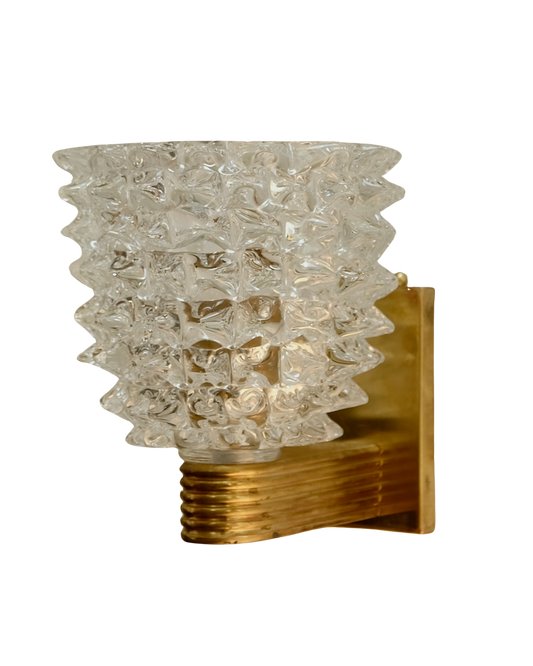 MURANO GLASS ROSTRATO BRASS MOUNT SCONCES