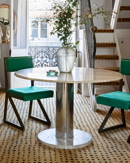 TRAVERTINE DINING TABLE w. CHROME BASE