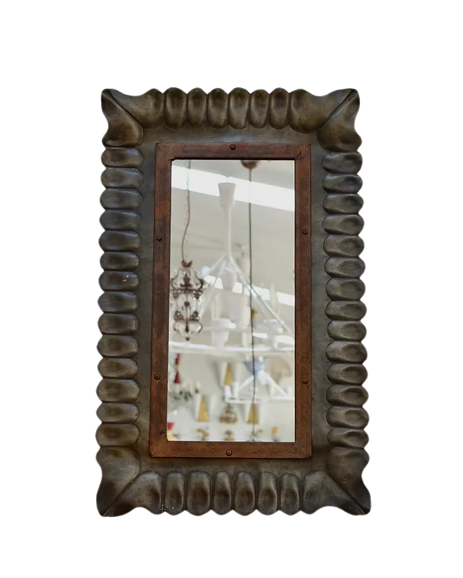 SCULPTURAL ZINC MIRROR w. SCALLOP DETAIL