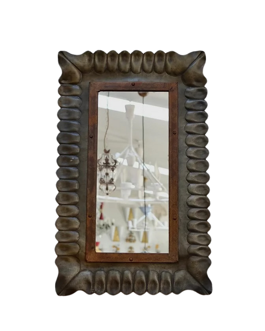 SCULPTURAL ZINC MIRROR w. SCALLOP DETAIL