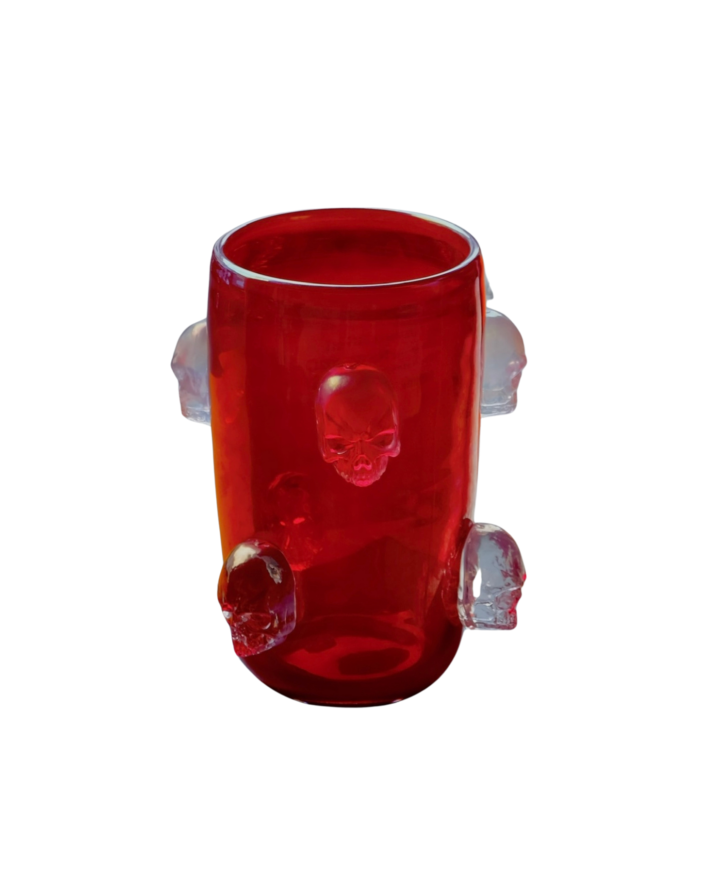 RED MURANO VASE w. CAST SKULL DETAIL
