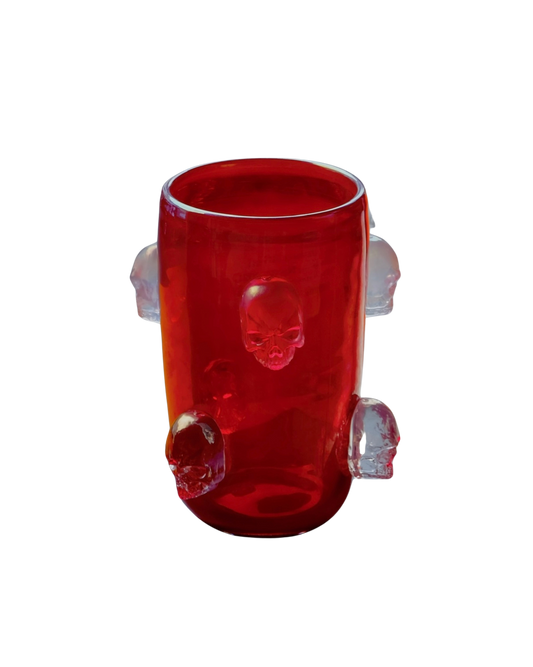 RED MURANO VASE w. CAST SKULL DETAIL