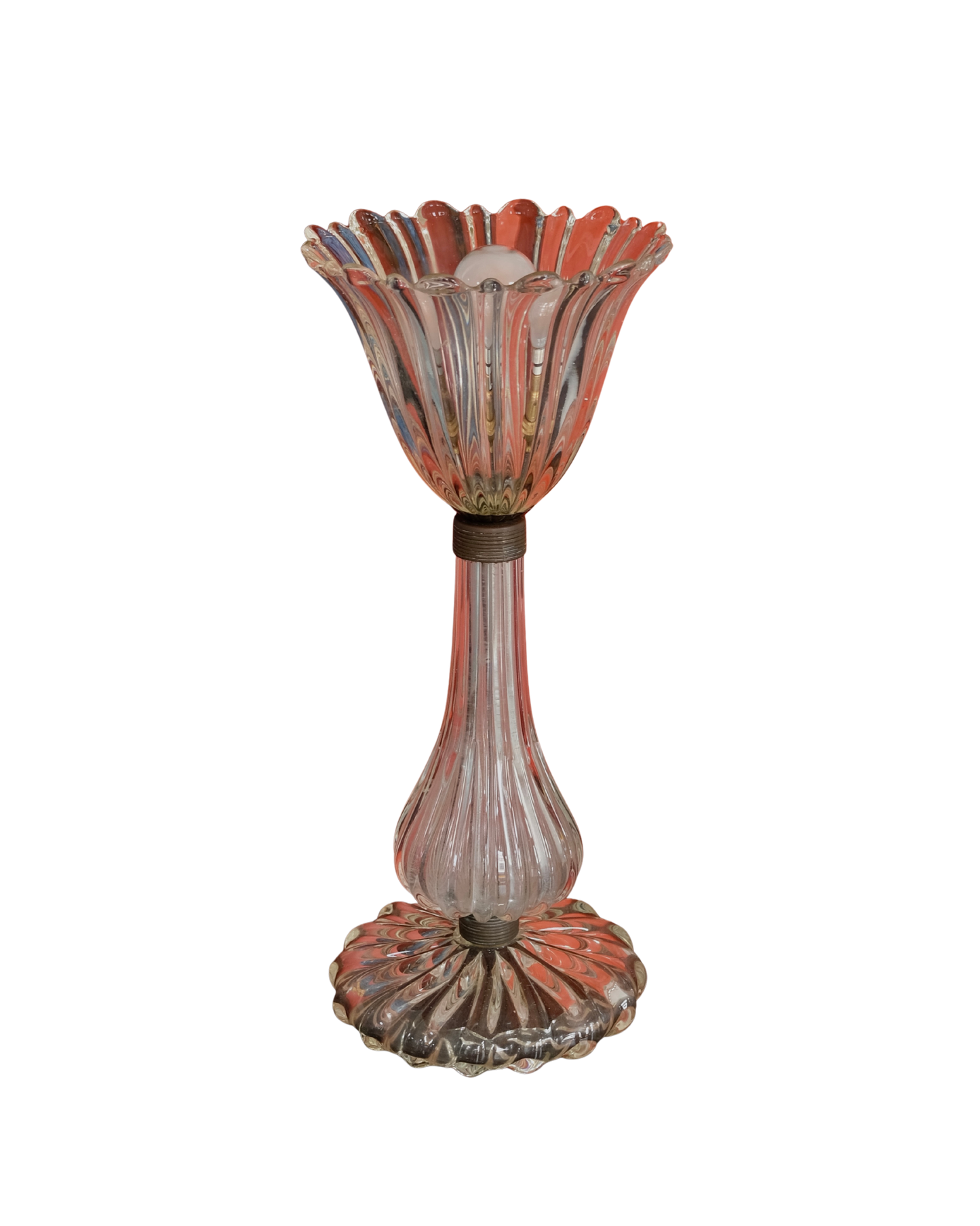 FLUTED BAROVIER & TOSO GLASS TULIP TABLE LAMP