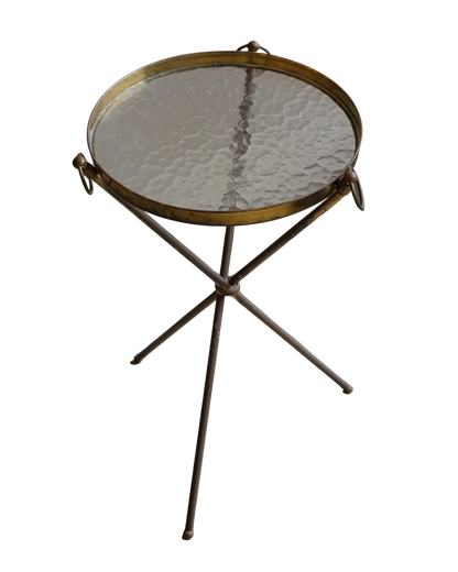 BRASS TRI LEGGED SIDE TABLE w. HANDLES
