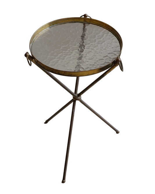 BRASS TRI LEGGED SIDE TABLE w. HANDLES