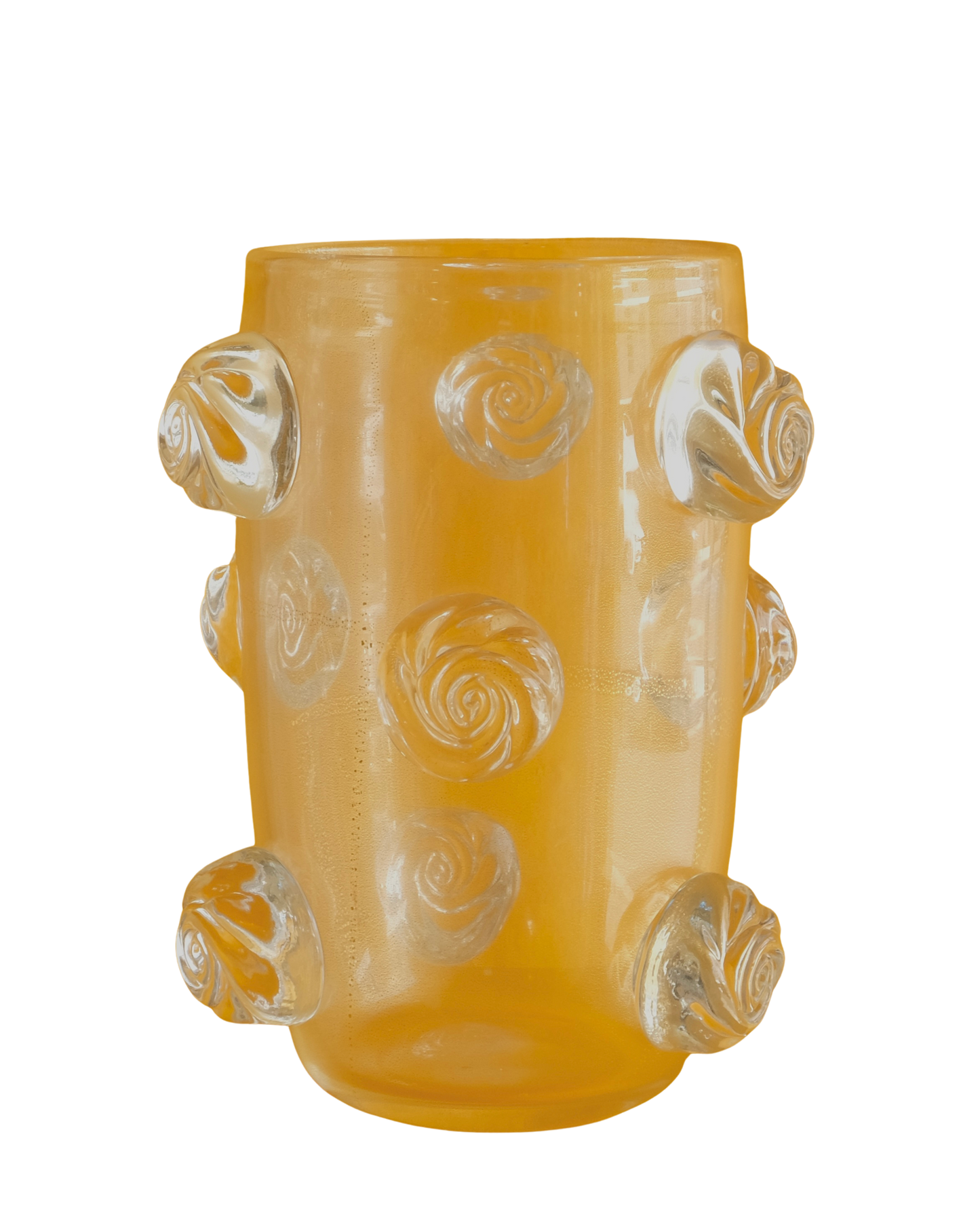 PAIR OF AMBER WASH MURANO VASES w. APPLIED CLEAR SWIRLS