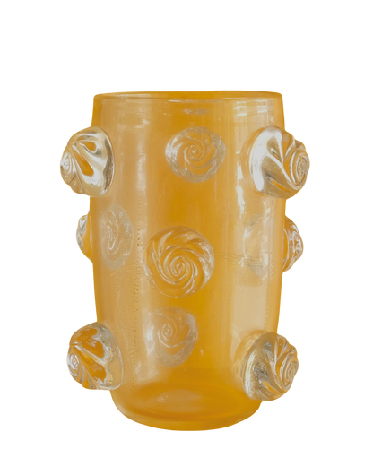 PAIR OF AMBER WASH MURANO VASES w. APPLIED CLEAR SWIRLS