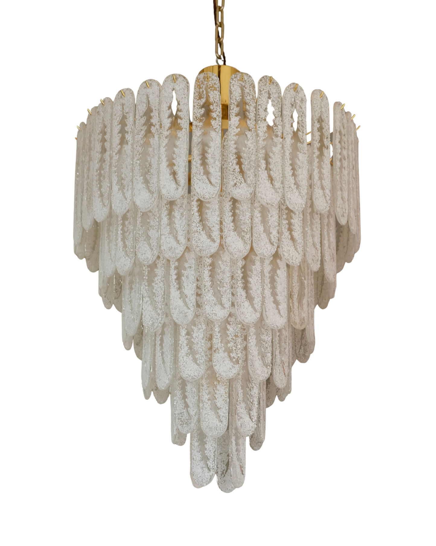 FROSTED SIX TEIR MURANO GLASS LEAF STENCIL CHANDELIER