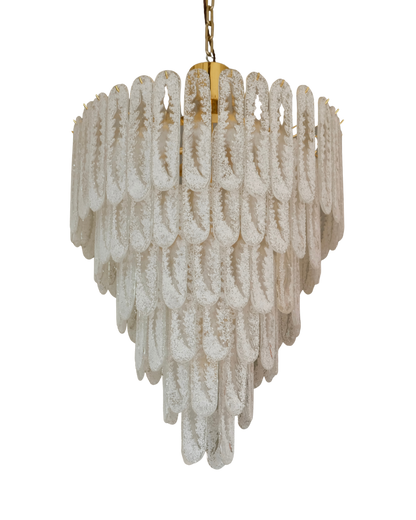 FROSTED SIX TEIR MURANO GLASS LEAF STENCIL CHANDELIER