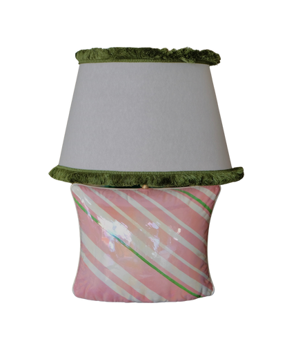 CERAMIC ITALIAN CUSHION LAMP w. FRINGED TRIM SHADE