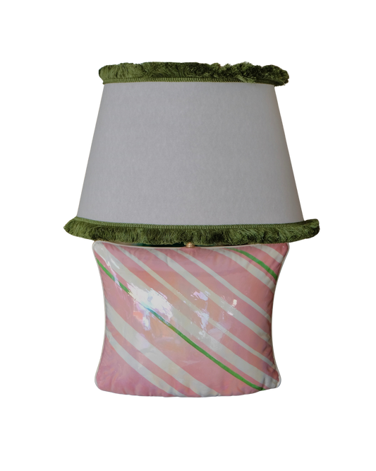 CERAMIC ITALIAN CUSHION LAMP w. FRINGED TRIM SHADE
