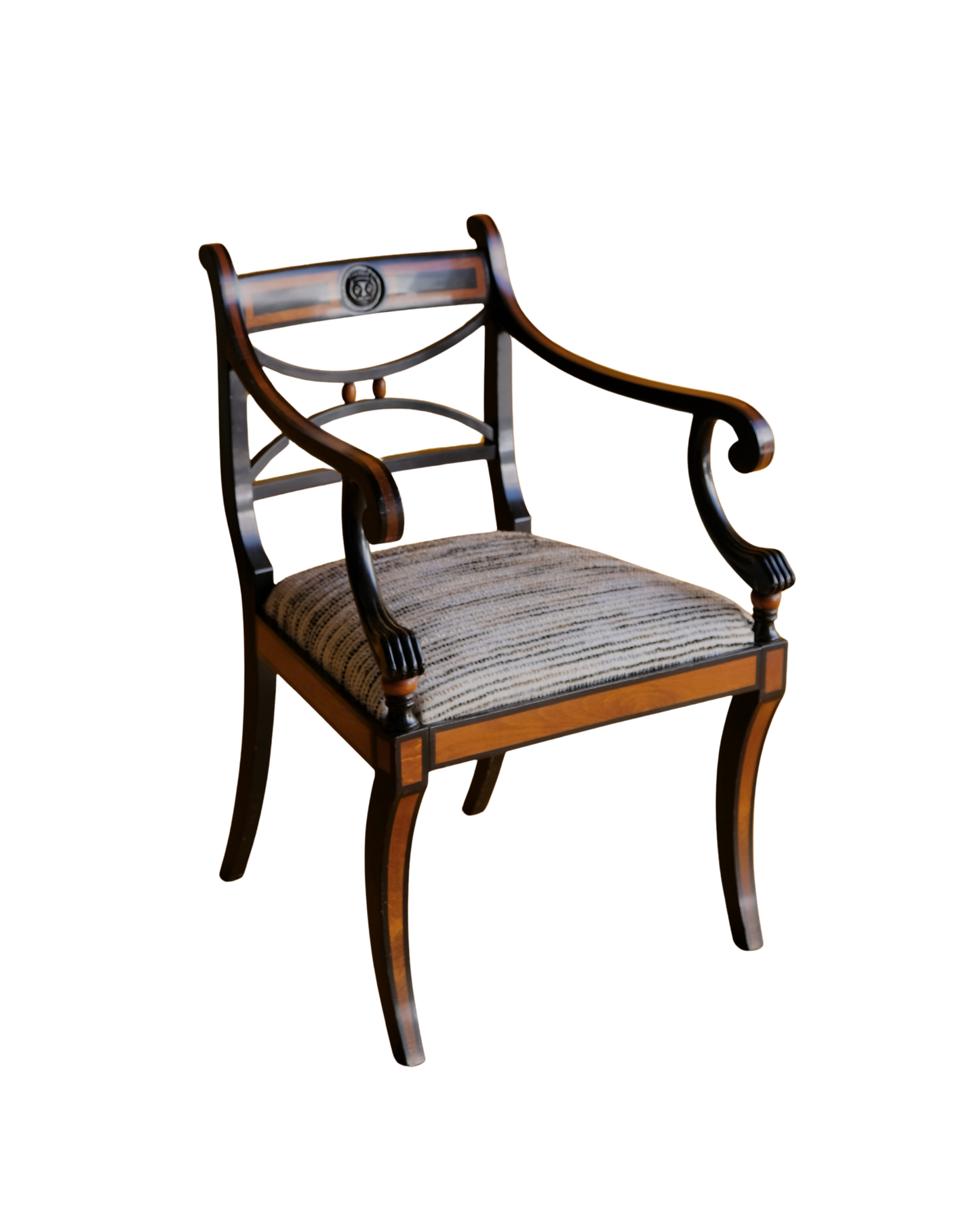 SET OF SIX EBONIZED REGENCY CHAIRS w. COLOR FIELD UPHOLSTERY