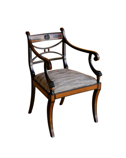 SET OF SIX EBONIZED REGENCY CHAIRS w. COLOR FIELD UPHOLSTERY