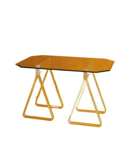 BEVELLED GLASS TRESTLE TABLE w. PLEXIGLASS BASE