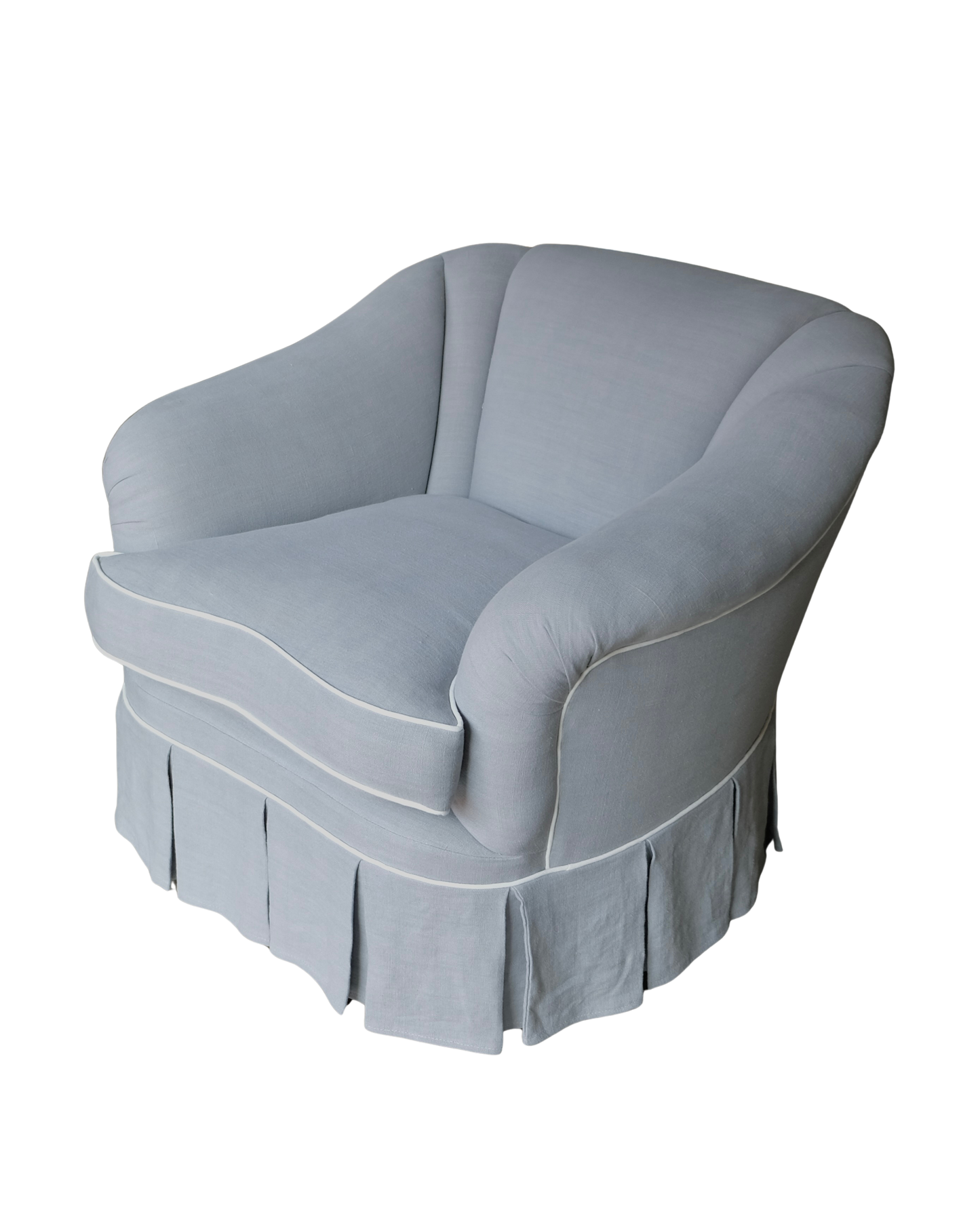FRENCH POWDER BLUE THREE PIECE PLEATED LINEN SOFA SET