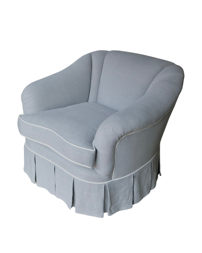 FRENCH POWDER BLUE THREE PIECE PLEATED LINEN SOFA SET