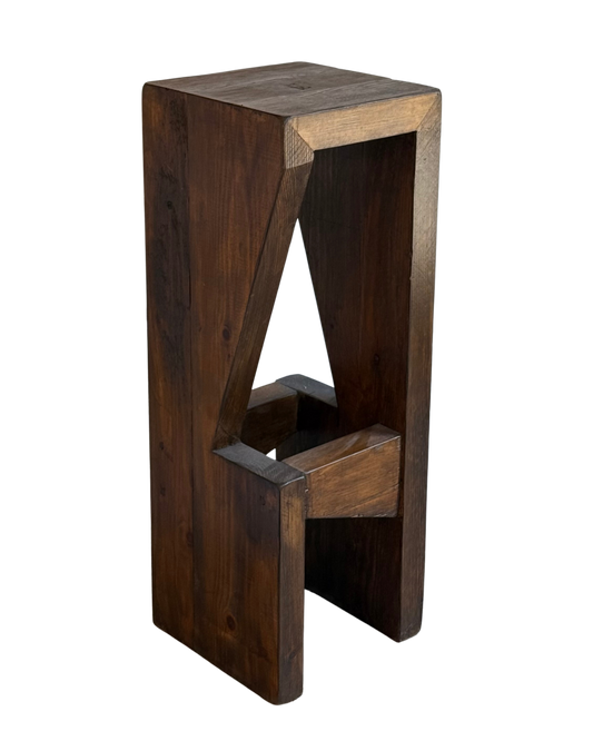 SET OF SIX ABSTRACT PINE BAR STOOLS