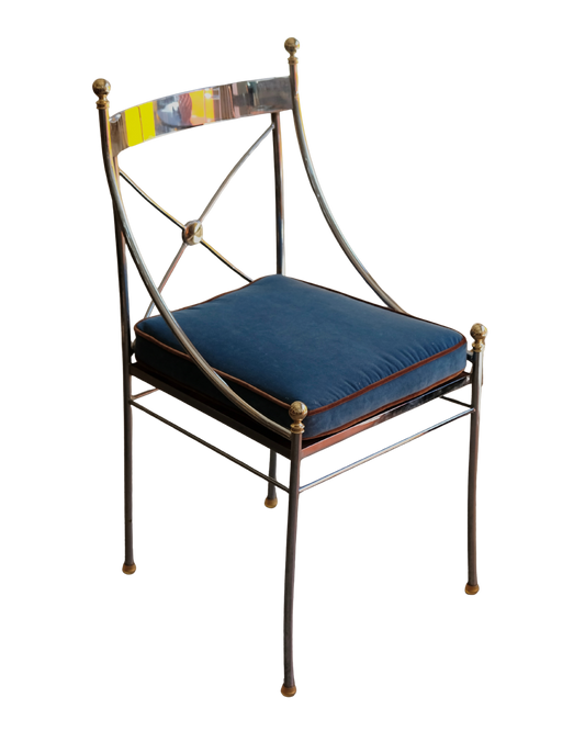 TRIO OF CHROME CROSS BACK DINING CHAIRS w. BRASS DETAIL