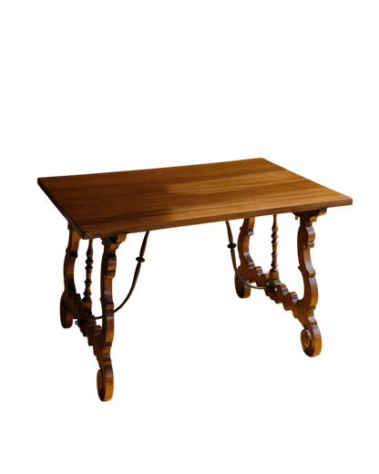 SMALL SPANISH WALNUT DESK w. IRON BRACE