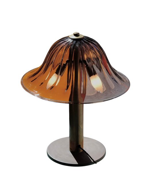 BRASS ART DECO TABLE LAMP w. AMETHYST MURANO GLASS SHADE
