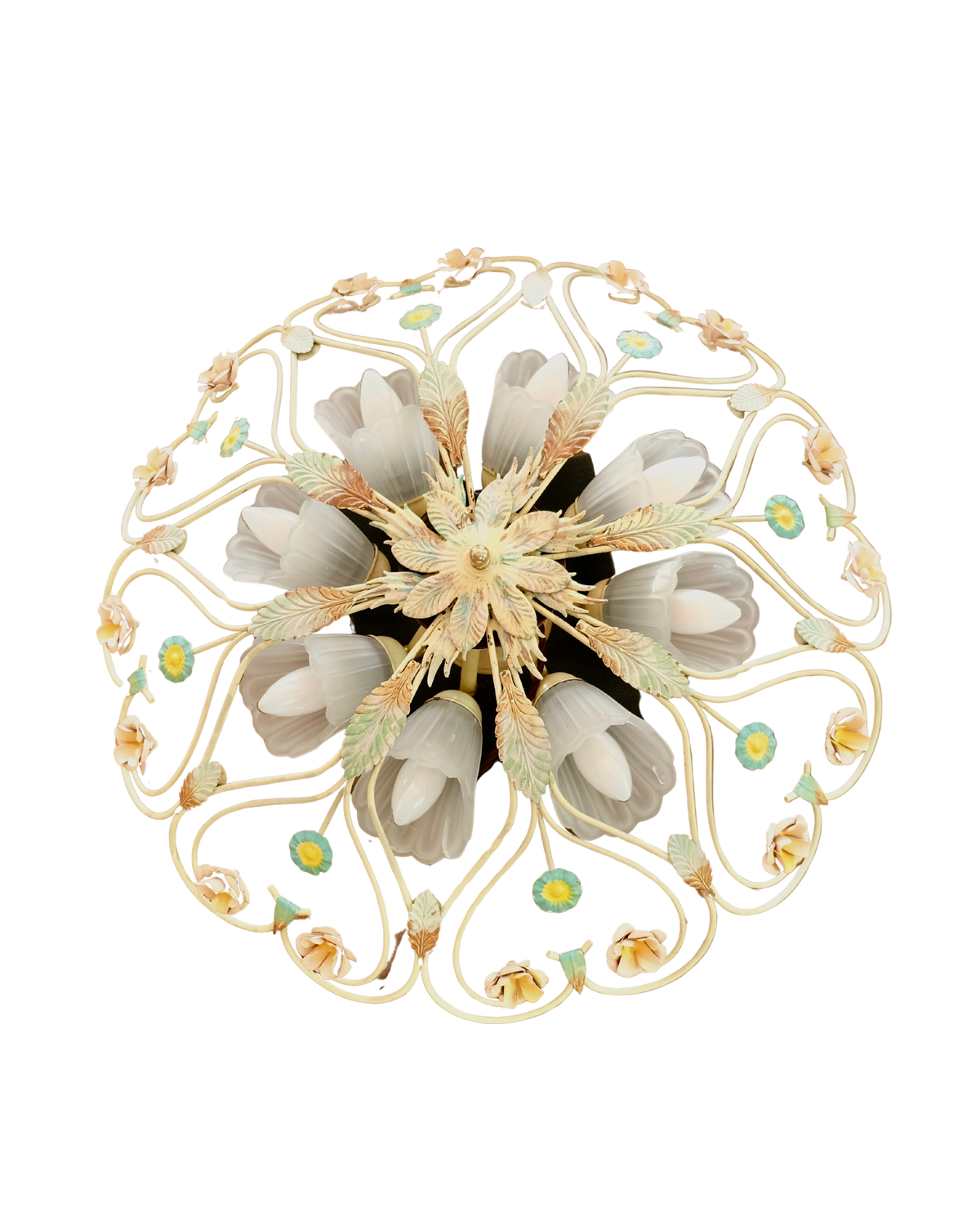 TRIO OF LARGE PAINTED STEEL FLORAL FLUSH MOUNTS