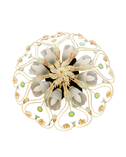 TRIO OF LARGE PAINTED STEEL FLORAL FLUSH MOUNTS