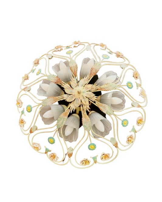 TRIO OF LARGE PAINTED STEEL FLORAL FLUSH MOUNTS