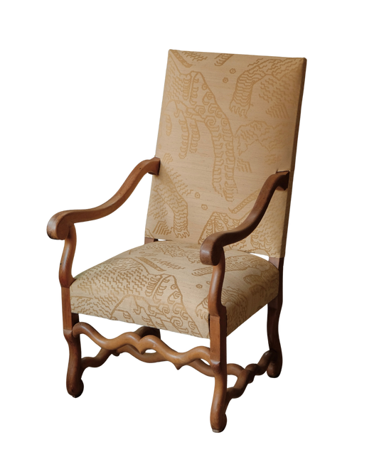 HAND CARVED BAROQUE ARMCHAIRS w. TIGER SILK UPHOLSTERY