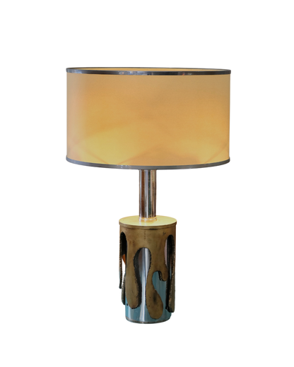 BRUTALIST TABLE LAMP w. CAST BRASS DETAIL