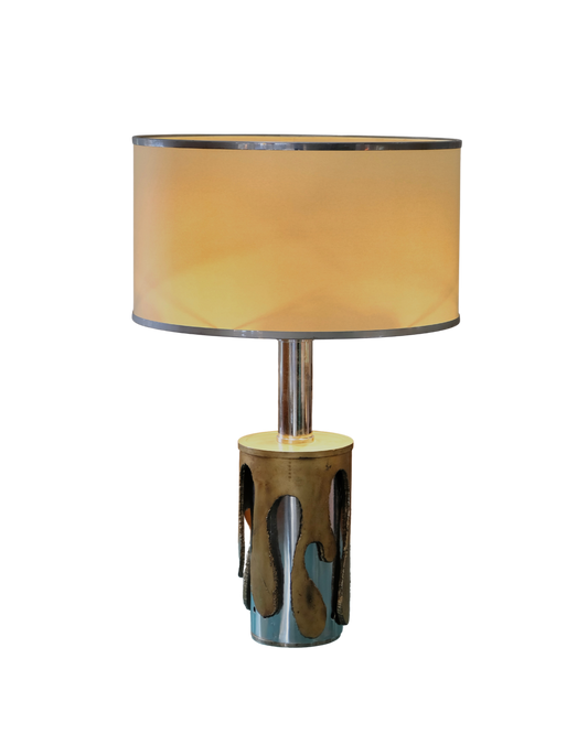 BRUTALIST TABLE LAMP w. CAST BRASS DETAIL