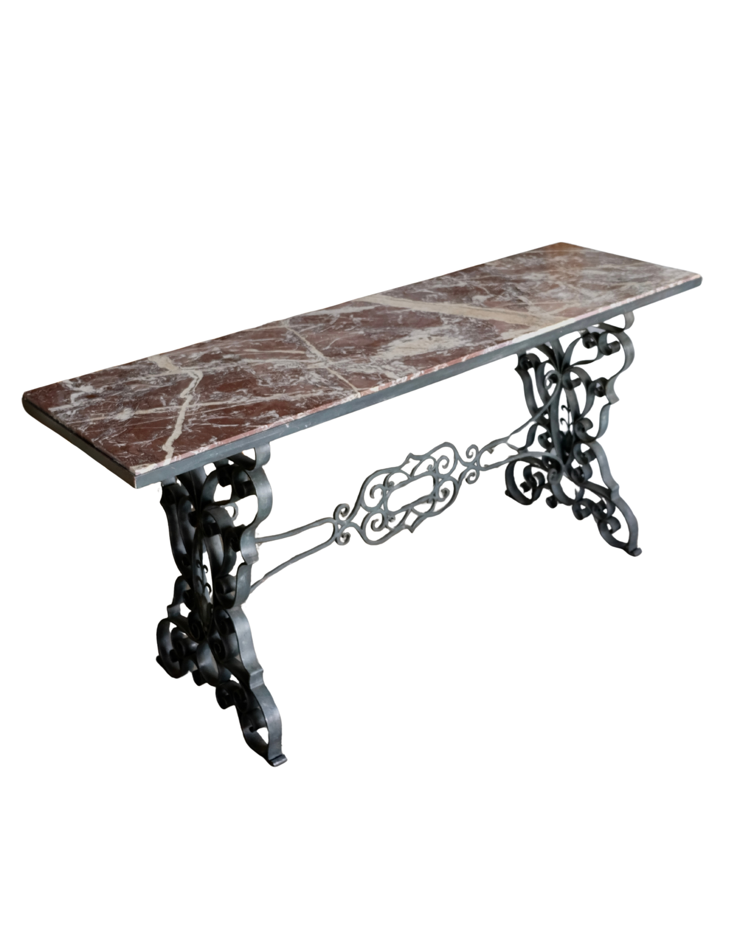 LOUIS XVI WROUGHT IRON CONSOLE w MARBLE TOP