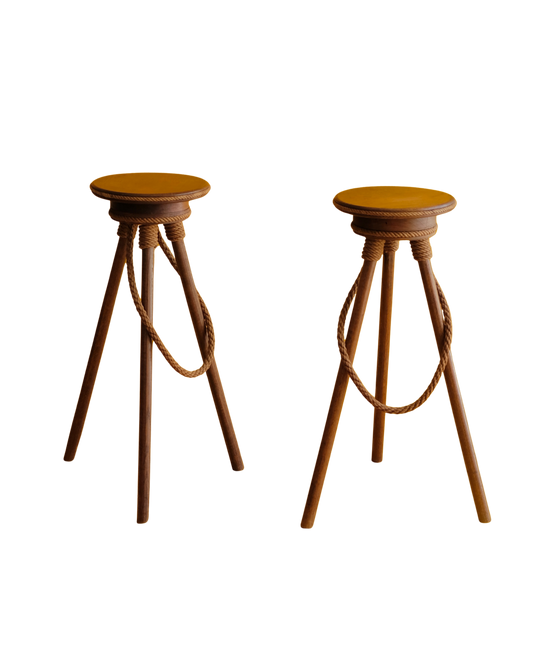 PAIR OF FRENCH ROPE BAR STOOLS