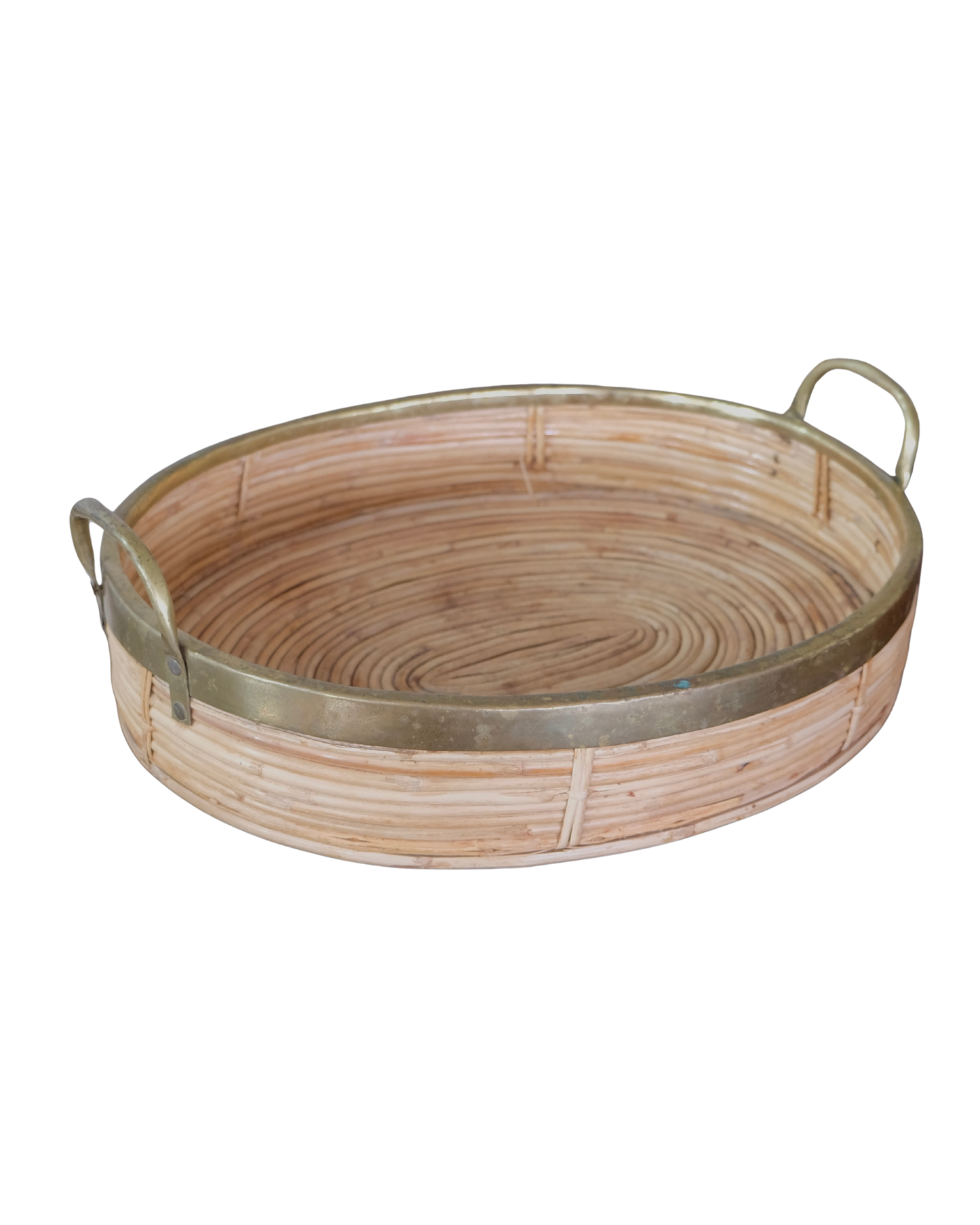 FRENCH RIVIERA RATTAN & BRASS TRAY