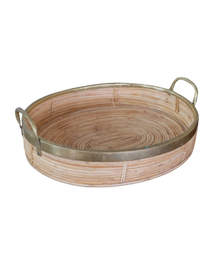 FRENCH RIVIERA RATTAN & BRASS TRAY