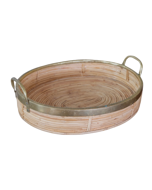 FRENCH RIVIERA RATTAN & BRASS TRAY