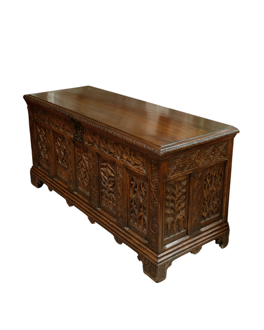 LARGE HAND CARVED FRENCH RENAISSANCE OAK TRUNK