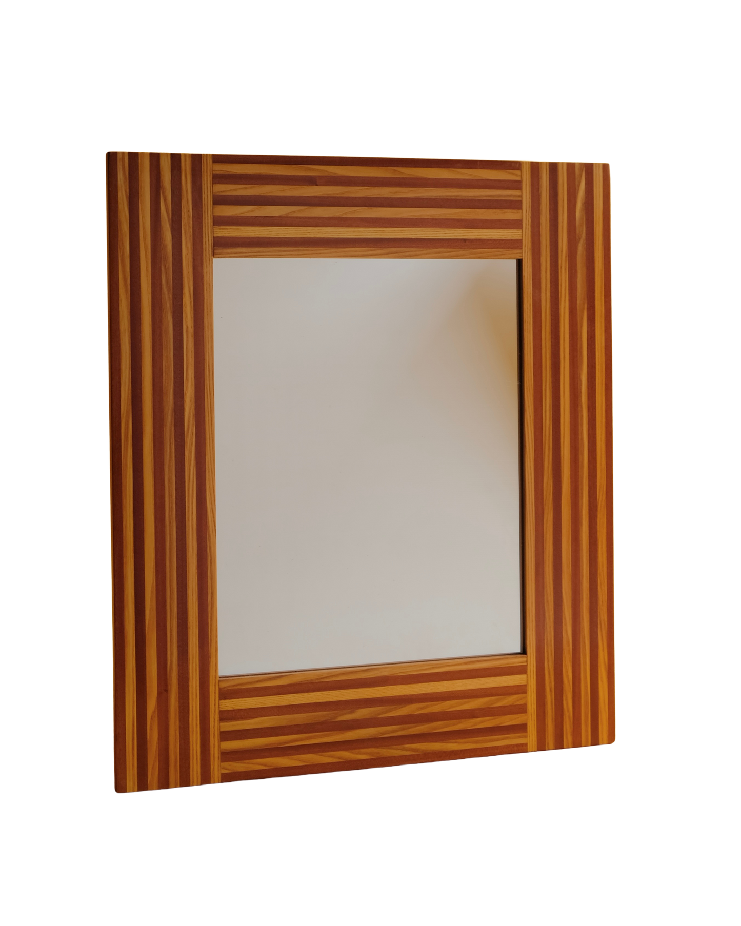 PAIR OF LINED TIMBER PATTERN MIRRORS