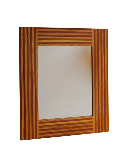PAIR OF LINED TIMBER PATTERN MIRRORS