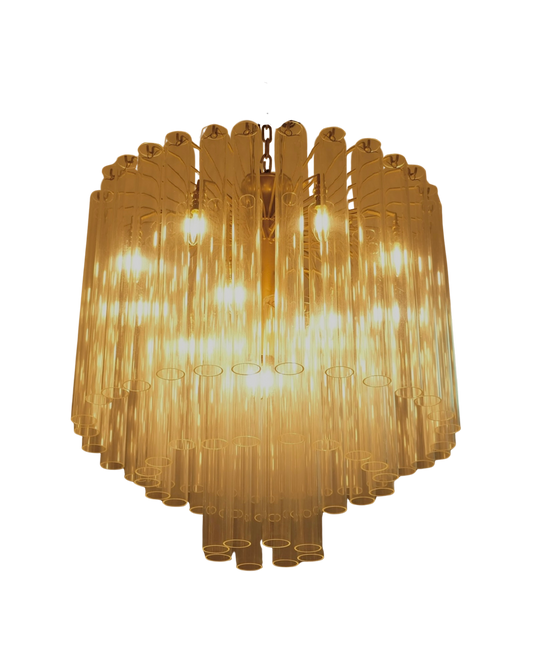 VENINI THREE TIERED CLEAR GLASS TUBE CHANDELIER